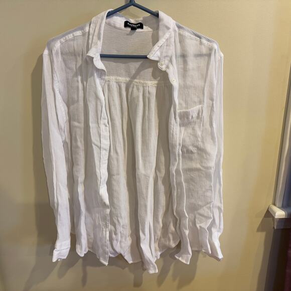 Express Women’s Sheer White Boyfriend Button Down Size Medium - Picture 1 of 5